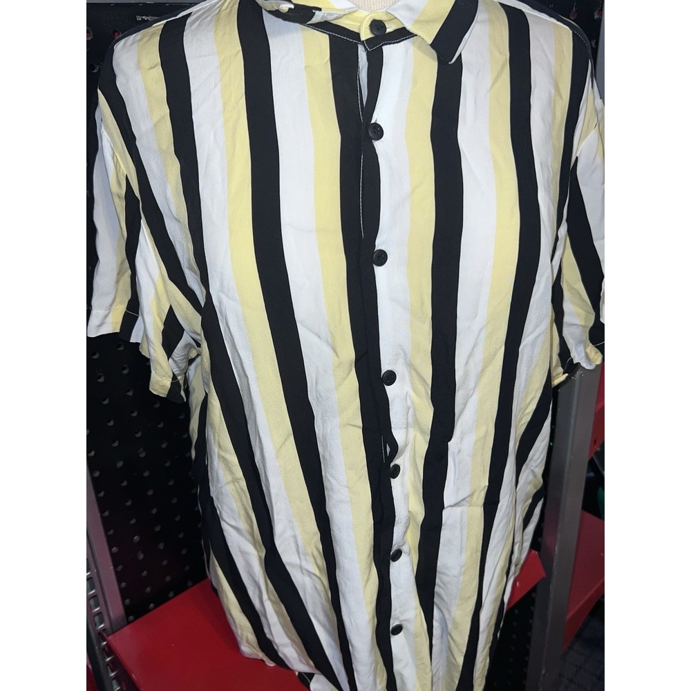 NWoT Cactus Man Singh Button Up Shirt Men L Short Sleeve Striped Viscose Casual